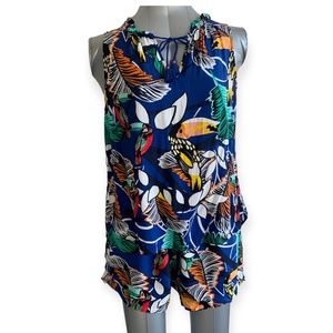 Lindex Set Sleeveless Blouse Top with Tassels and Shorts Colorful Print size M/L